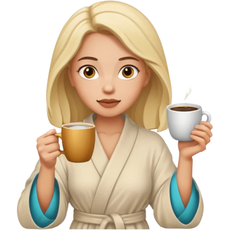 Woman drinking coffee and The edges of the eyes are wide open in the morning emoji