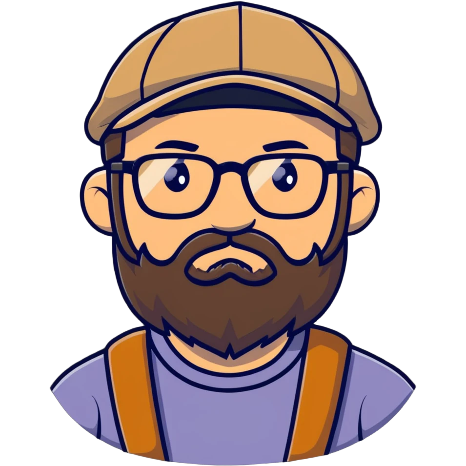 Adventurer with glasses, a beard and tan colored cap emoji