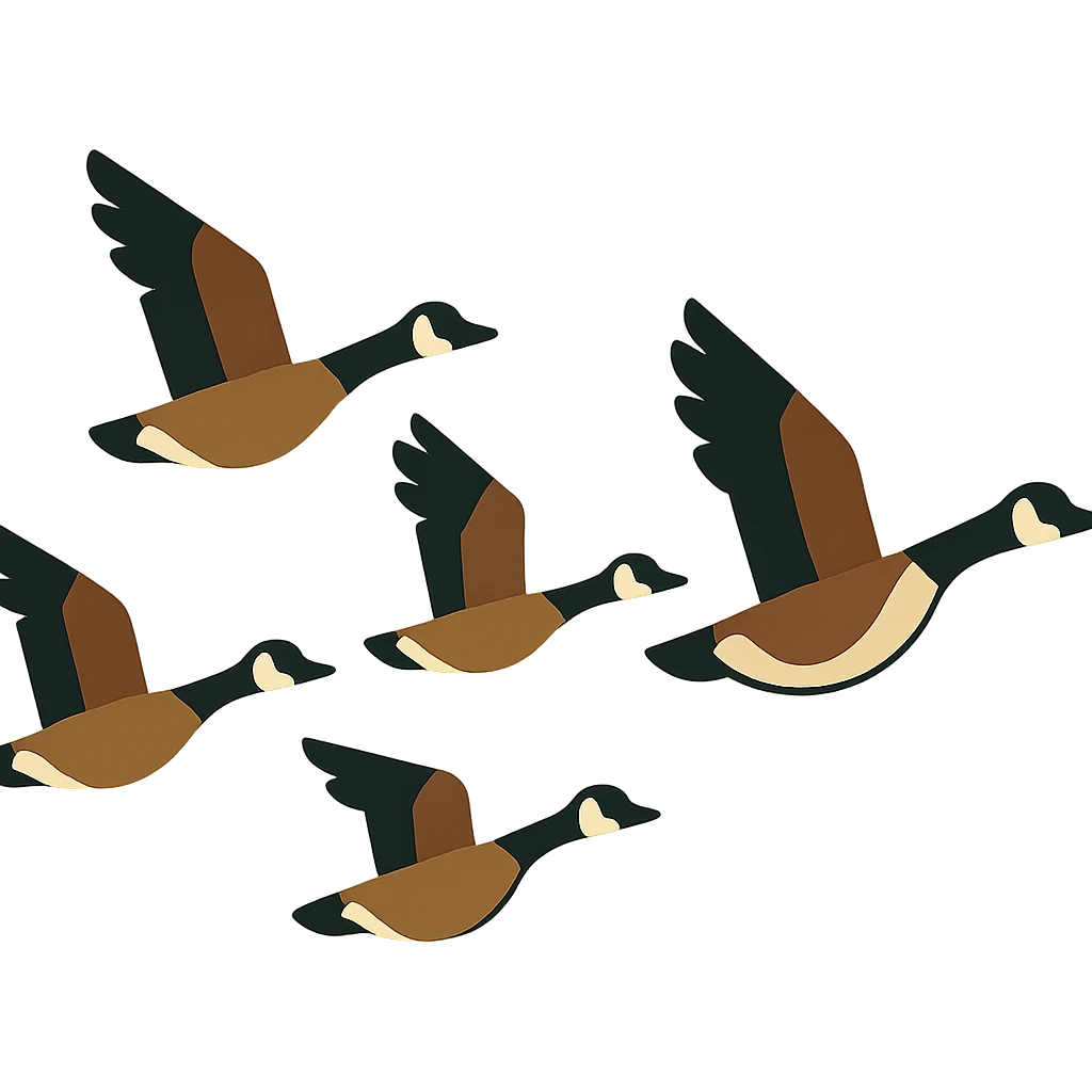 small Canadian geese flying in a classic V formation, lead goose at the right, easily identifiable as Canadian geese, for encouragement emoji
