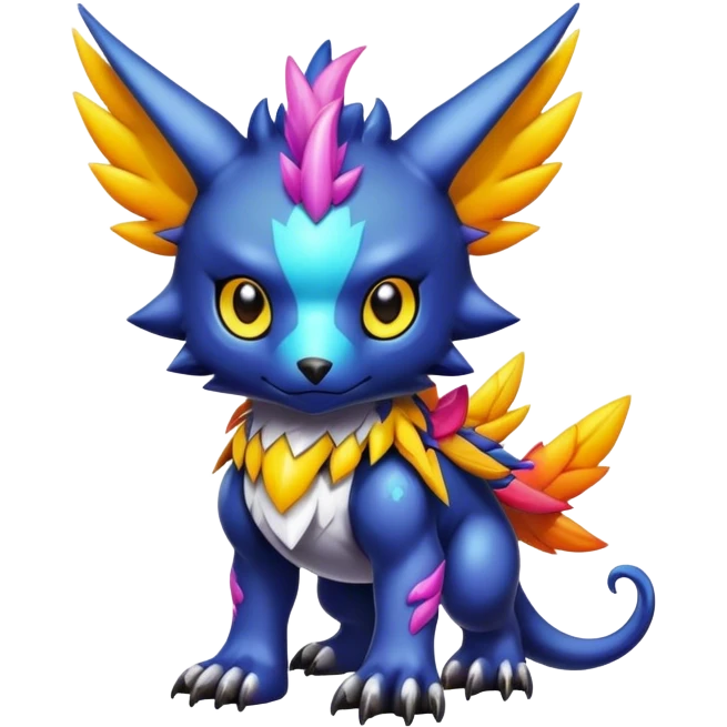 Cute cool colorful dark fantasy-Digimon-animal-hybrid full body emoji