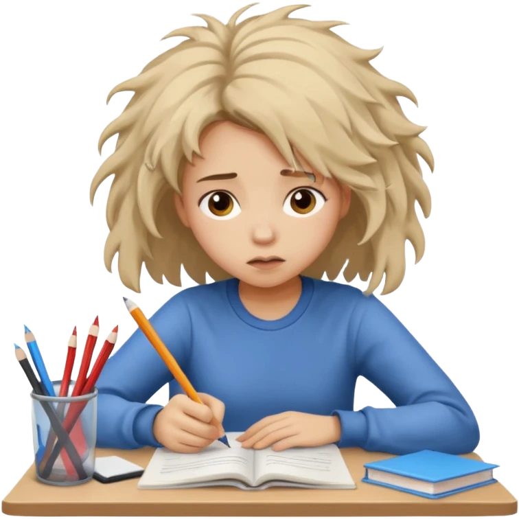 girl student doing homework looking stressed emoji