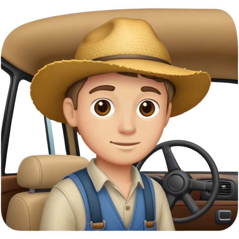 Farmer boy in car interior emoji