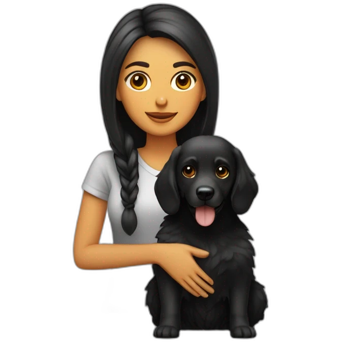 mujer pelo largo negro con perro maltés blsnco emoji