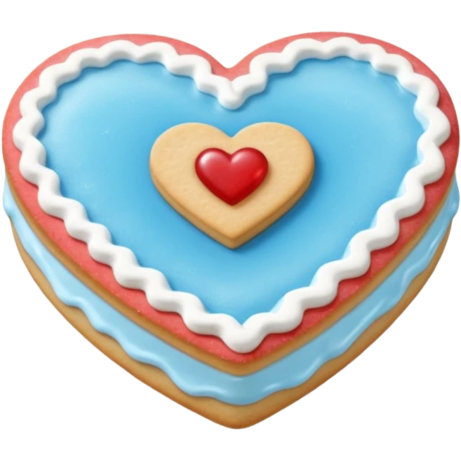 Realistic shortbread cookie in the shape of a heart with light blue jelly middle filling and sprinkled powder sugar on top. emoji