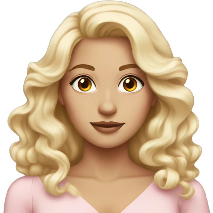 Gorgeous blonde woman, brown eyes, long wavy hair, wearing a light pink gown emoji
