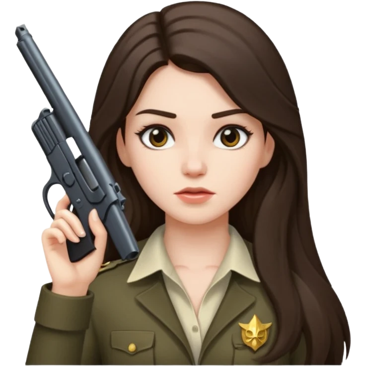 A brunette with long hair girl who is about to kill herself witha gun pointed at her temple emoji