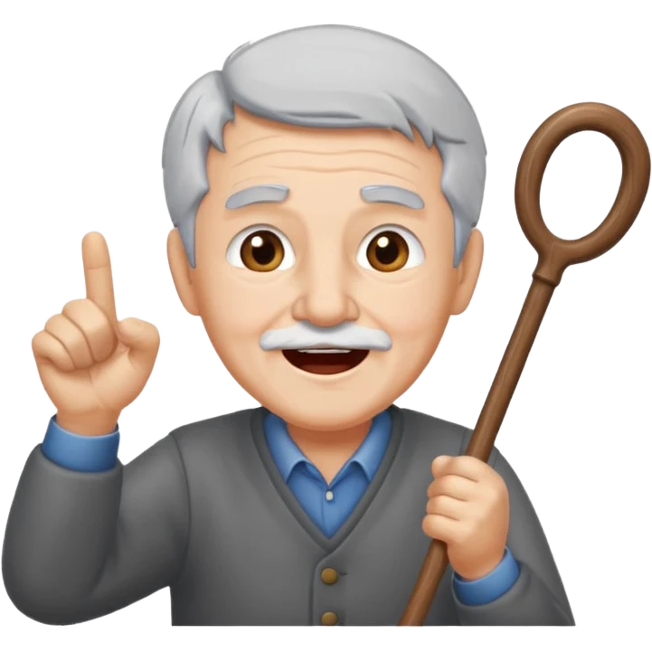 A grey-hair grandpa fan with cane in hand, cheer loudly with youthful spirit. emoji