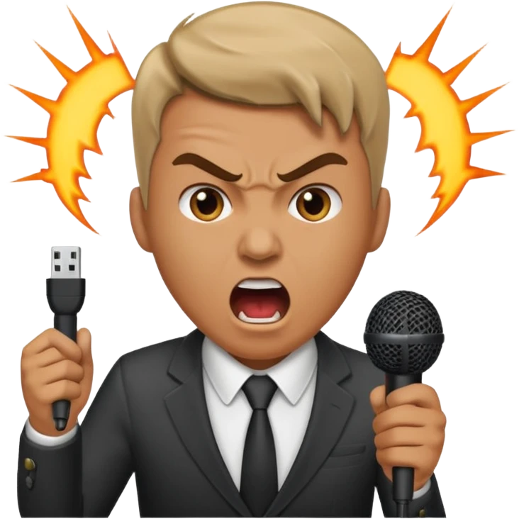 the male office manager yelling at her to stop with angry face while unpluggging her microphone cable
 emoji