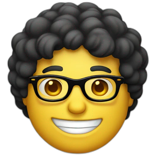 portuguese white man with black hair down below ears, round glasses and a big smile emoji