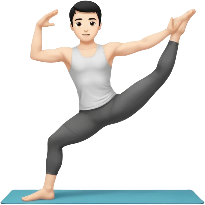 Hombre blanco pelinegro haciendo el ejercicio de tocar los pies con las piernas rectas  emoji