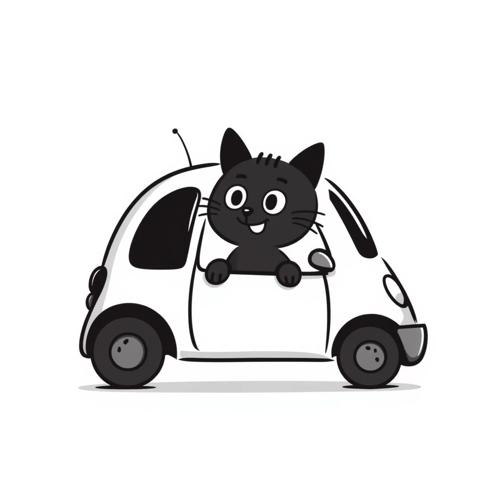 cat with a car, hand drawn doodle style emoji