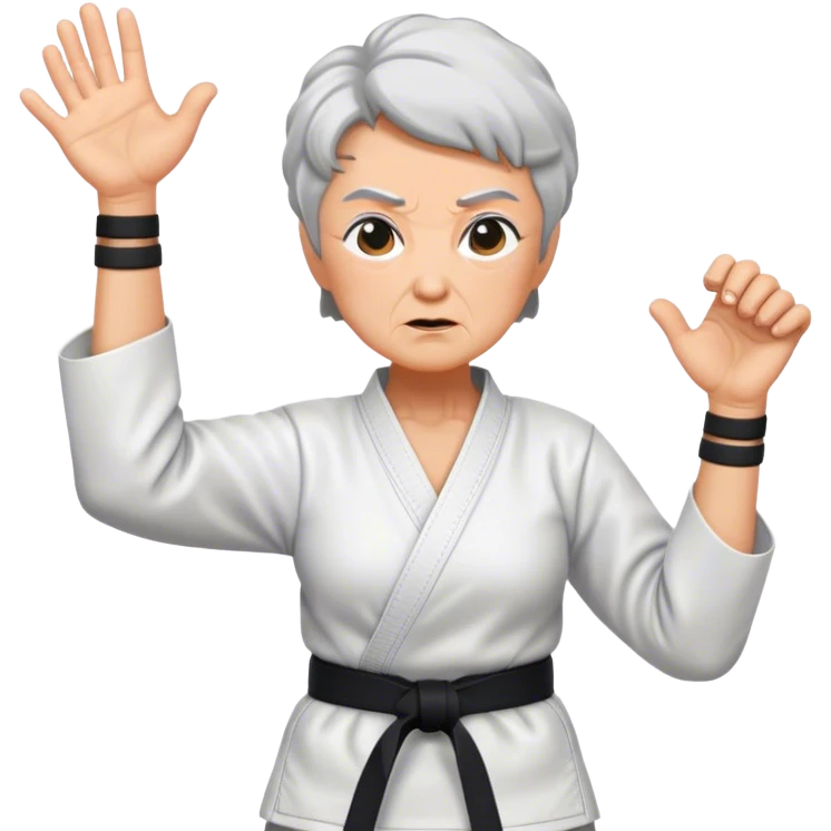grandma karate with black belt emoji