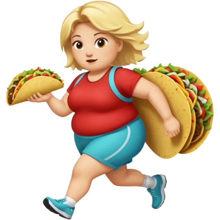 A fat blonde girl running with tacos emoji