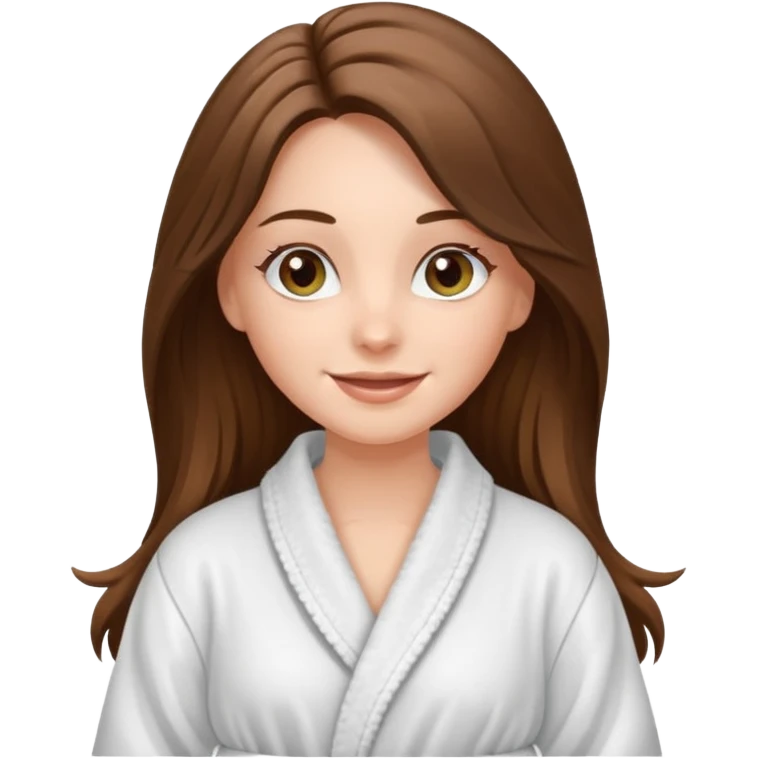 happy white long brunette hair girl with hazel eyes in a bathrobe  emoji