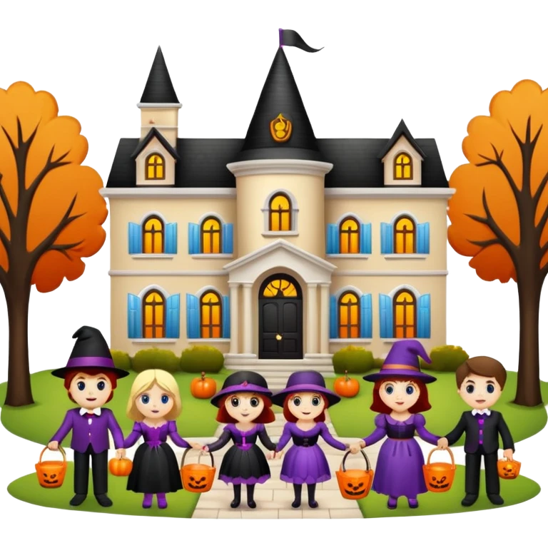 People trick or treating at a mansion emoji