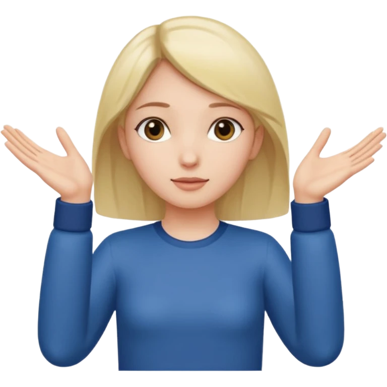Girl with two hands in front out palms facing upwards and hands in front of her LOWER and her left hand slightly lower than her right hand and hands should face more towards the viewer emoji