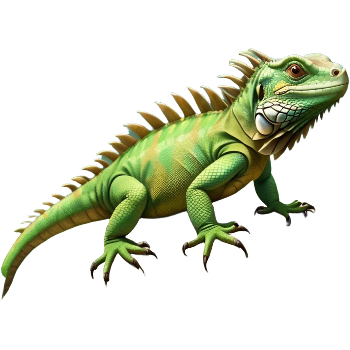 cinematic-iguana-realistic-full-body-basking-emoji,-long-scaly-body-stretched-out-on-a-sunlit-rock,-spiny-ridge-running-down-its-back,-textured-green-and-brown-skin-dappled-with-light,-sharp-intelligent-eyes-studying-the-surroundings emoji