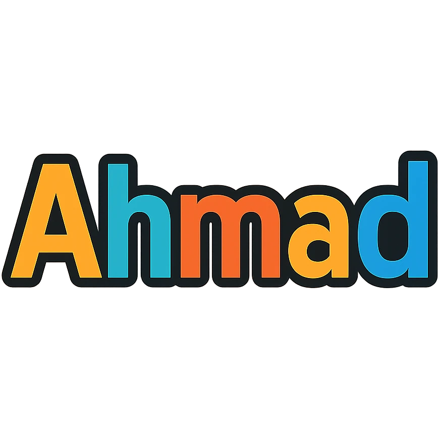 Der Name Ahmad als bunte Outline-Icon-Grafik mit Text emoji