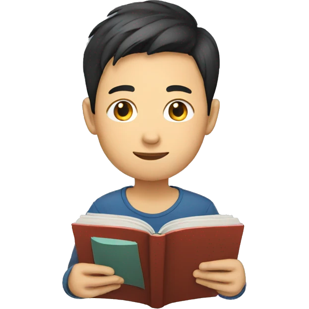 young asian man reading a book emoji