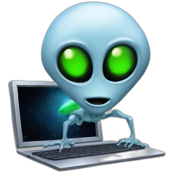 Alien using a computer emoji
