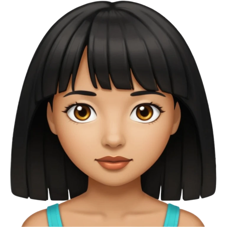 Woman a little tan with black hairs and bangs emoji