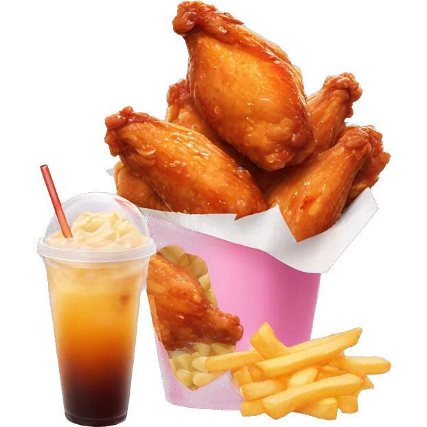Chicken wings with fries and bubble tea emoji