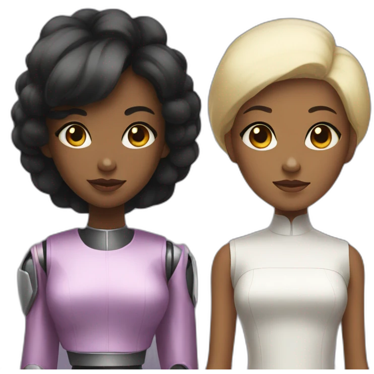 Black girl and Asian girl are 60's robot emoji