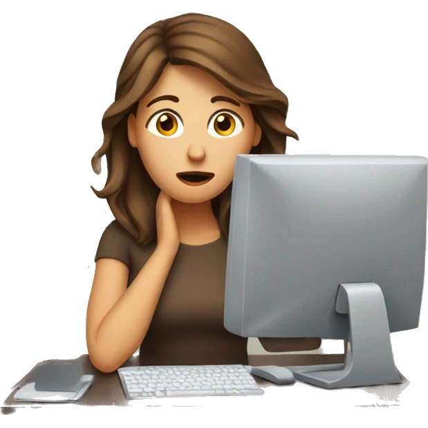 stressed-brown-hair-woman-at-computer emoji