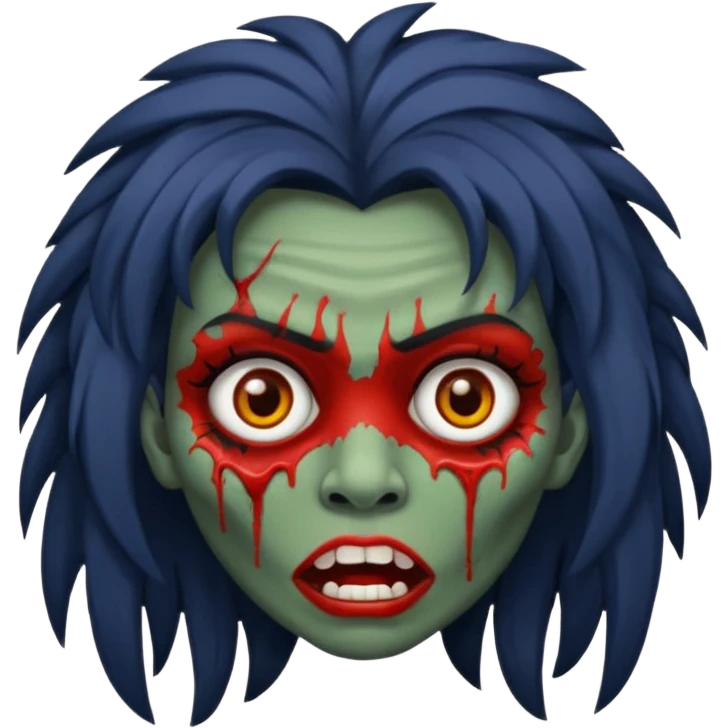 Faça uma mulher zumbi com o cabelo cacheado médio, e uma franja cacheada emoji