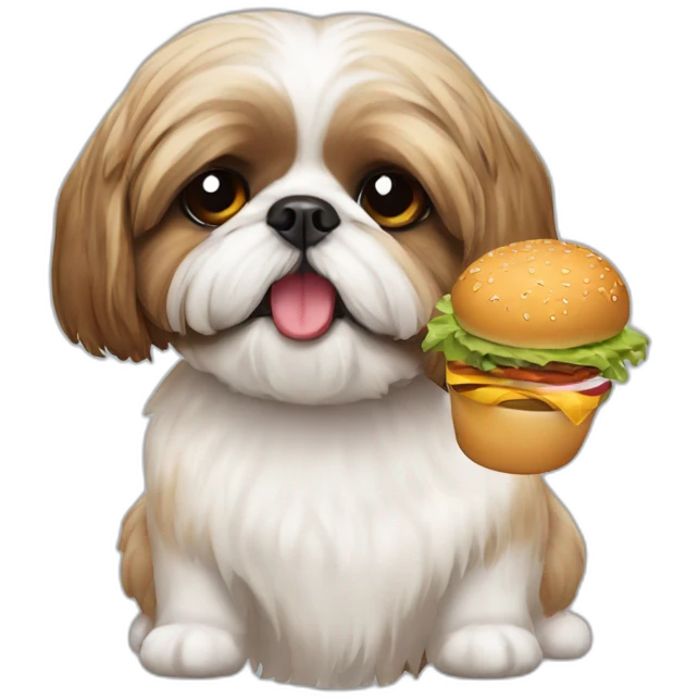 Shih tzu eating burger emoji