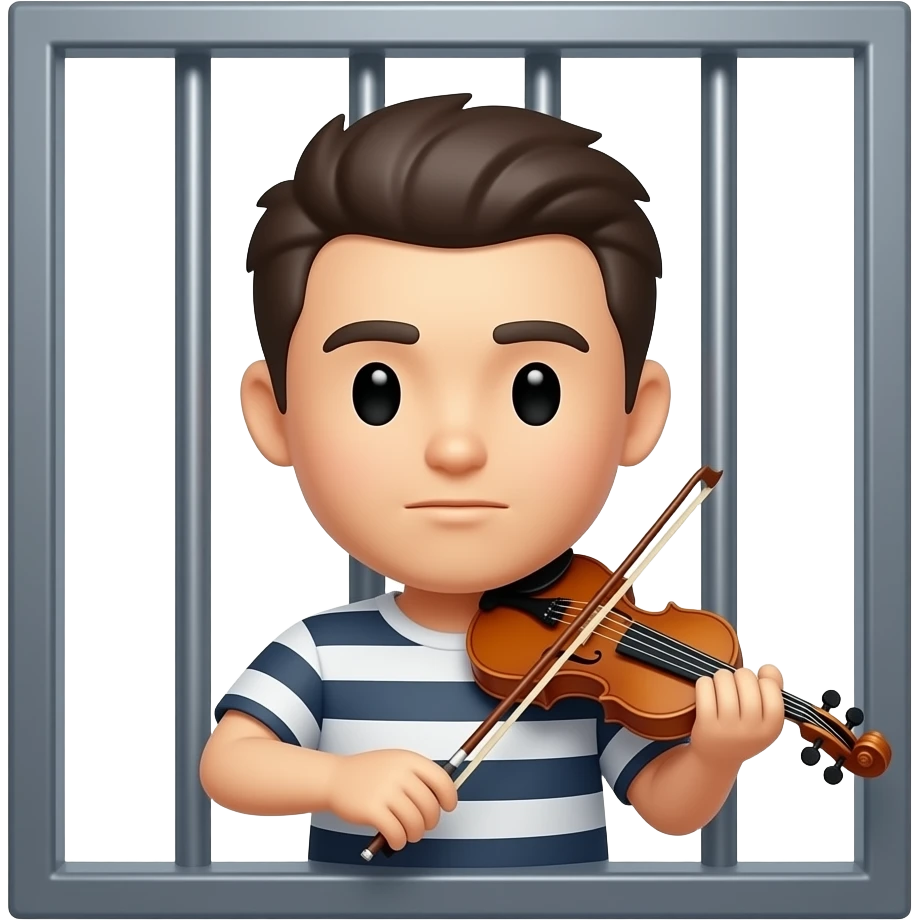 musician (violinist) in jail cell with a neutral expression. the violinist is a typical emoji emoji