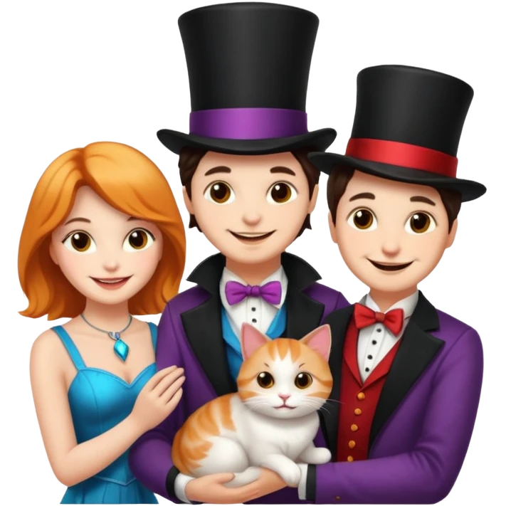 magician couple and their pet cat emoji