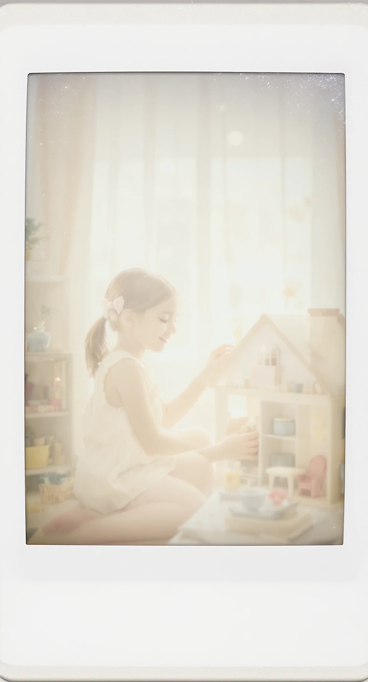 smiling girl arranging furniture in doll house emoji