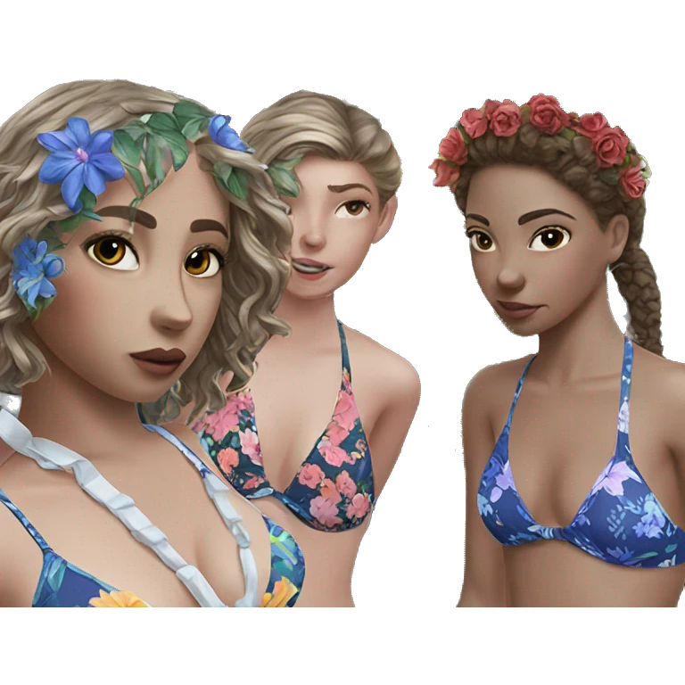 three girls in floral bikinis emoji