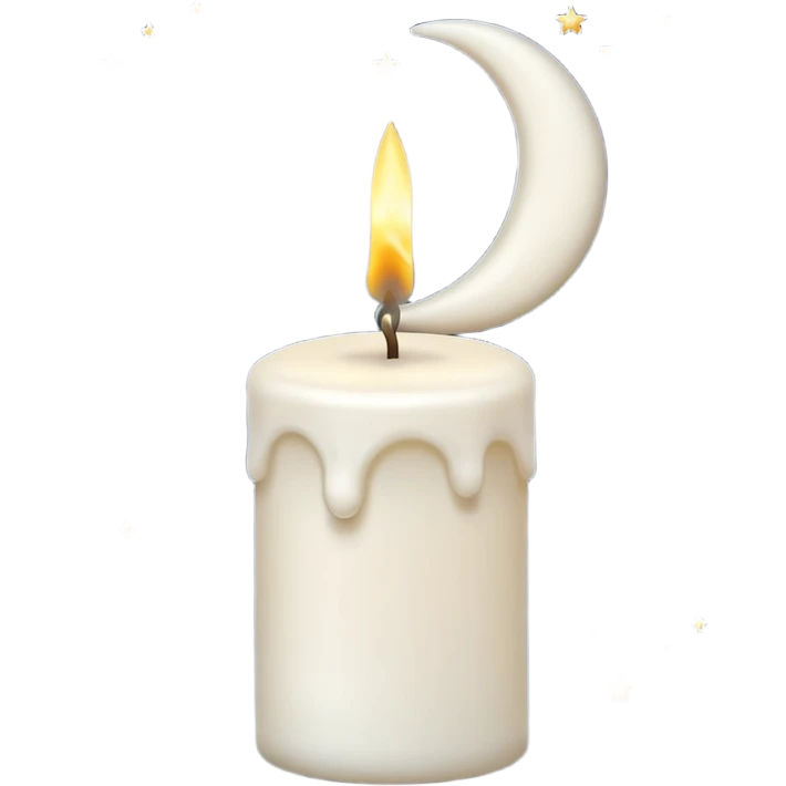 white candle with a moon and stars emoji
