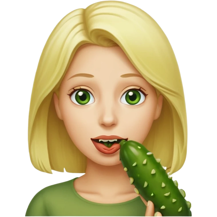 Naked Blonde with a pickle in her mouth emoji