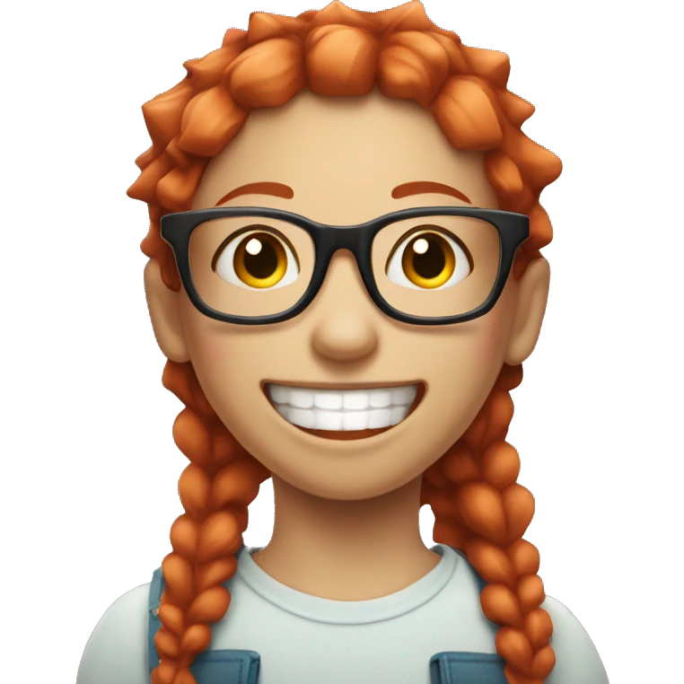 girl with short spiky red hair, glasses, big smile with a lot of gum showing emoji
