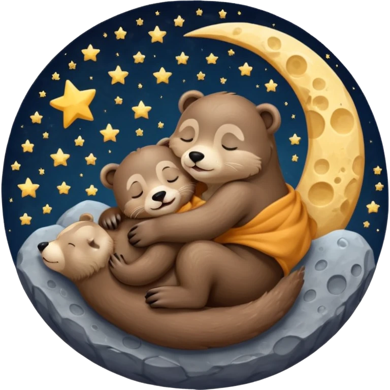 otter hugging a bear sleeping together on the moon emoji