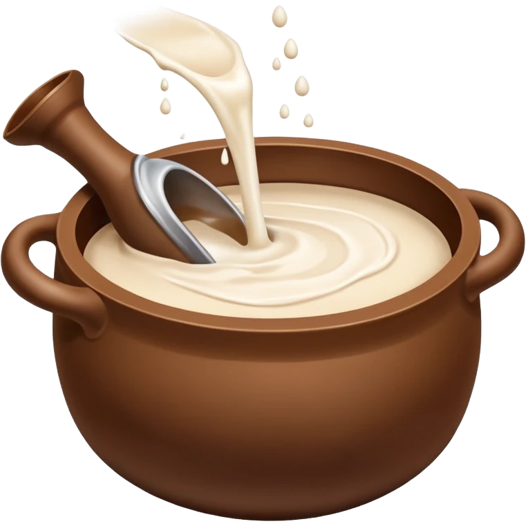 Milk flowing in a brown mud  pot under fire emoji