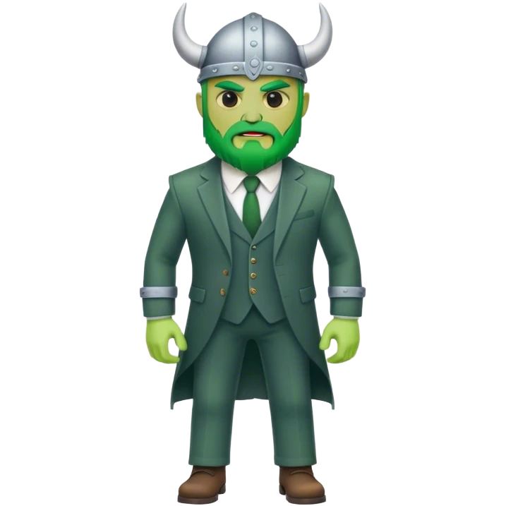 green face road builder full body as a viking in a suit emoji