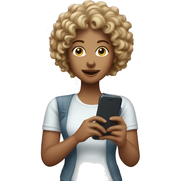 A￼ white woman with down curly hair  holding her phone emoji