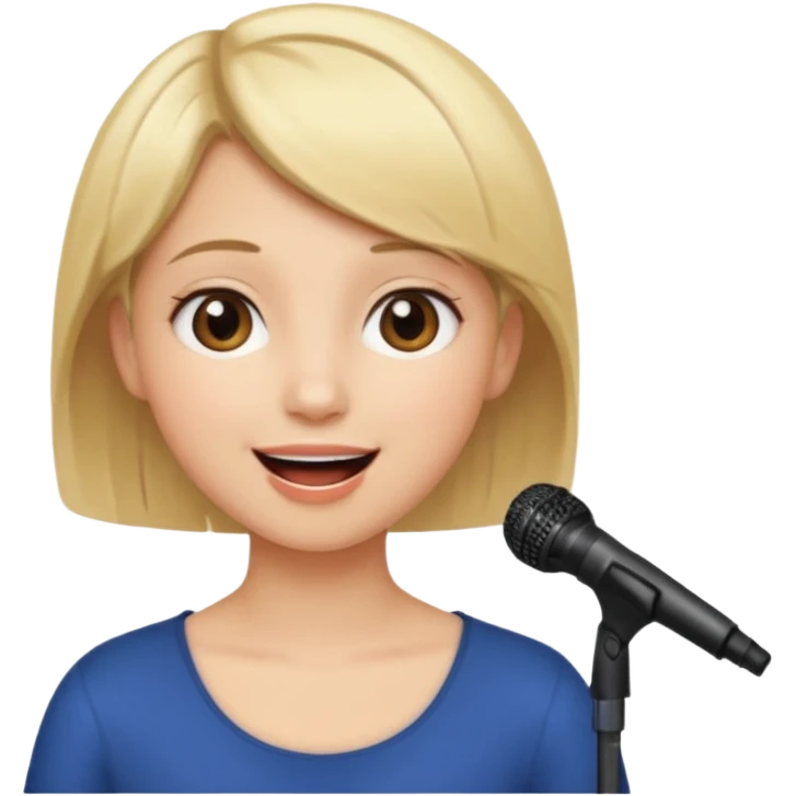 Crea una chica cantando con pelo rubio corto con ojos cafes  emoji