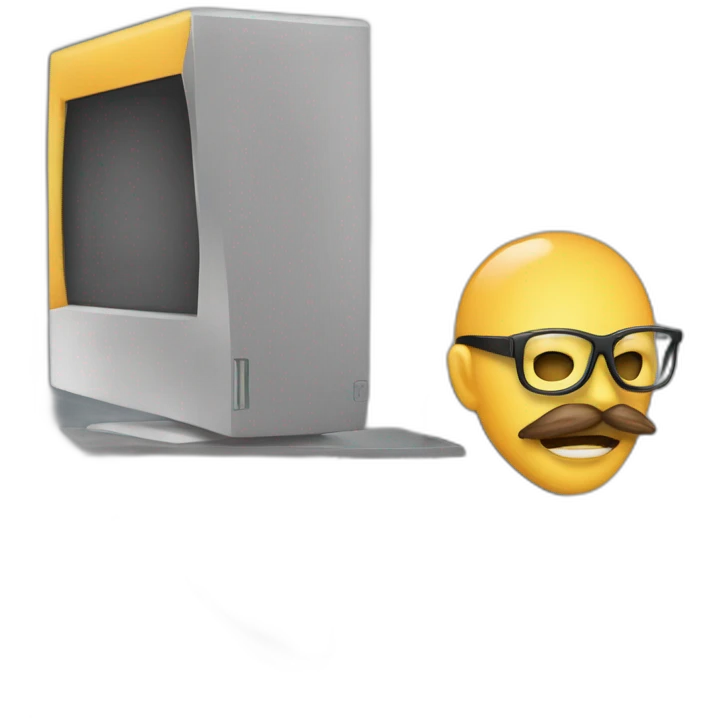 software developer disguised with fake nose infront of computer emoji