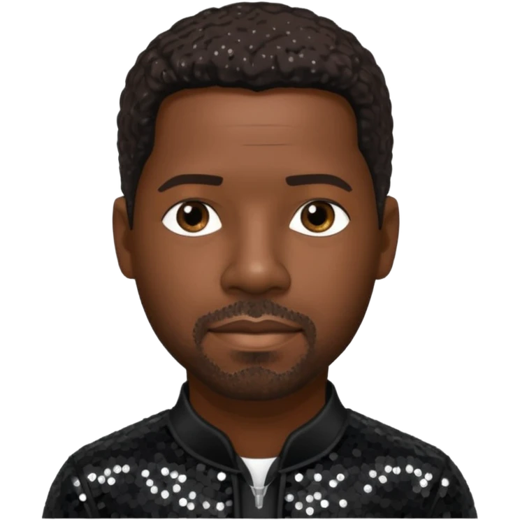 Denzel Washington with dark brown hair, black sequin outfit emoji