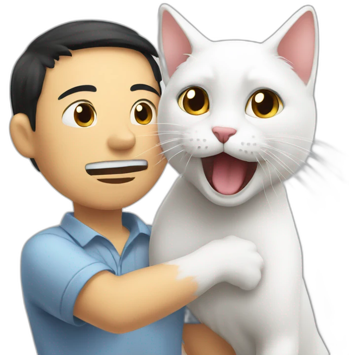 white cat slaps Asian man in the face emoji