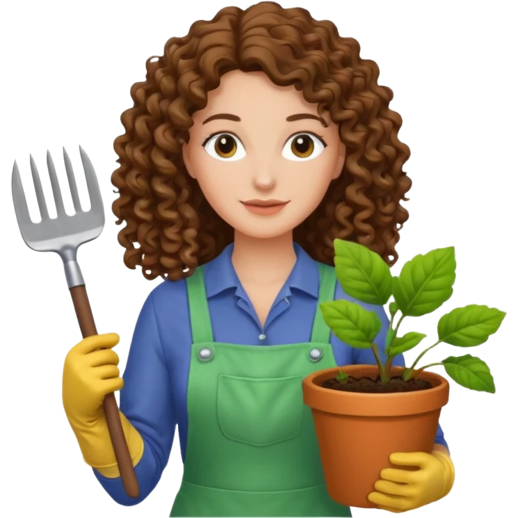 curly long brown hair white  woman Gardening emoji