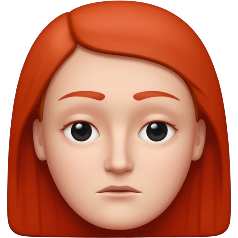 Una figura roja con cabeza cuadrada y cuerpo de rectángulos con cara con dos ojos negros como puntos y cejas preocupadas sin boca y que tenga como una especie de polvo café en la cabeza emoji