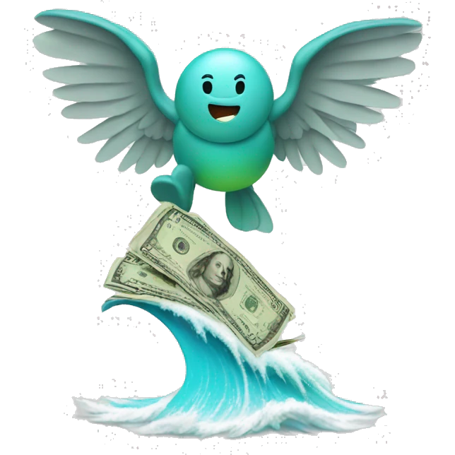Money with wings on surf emoji