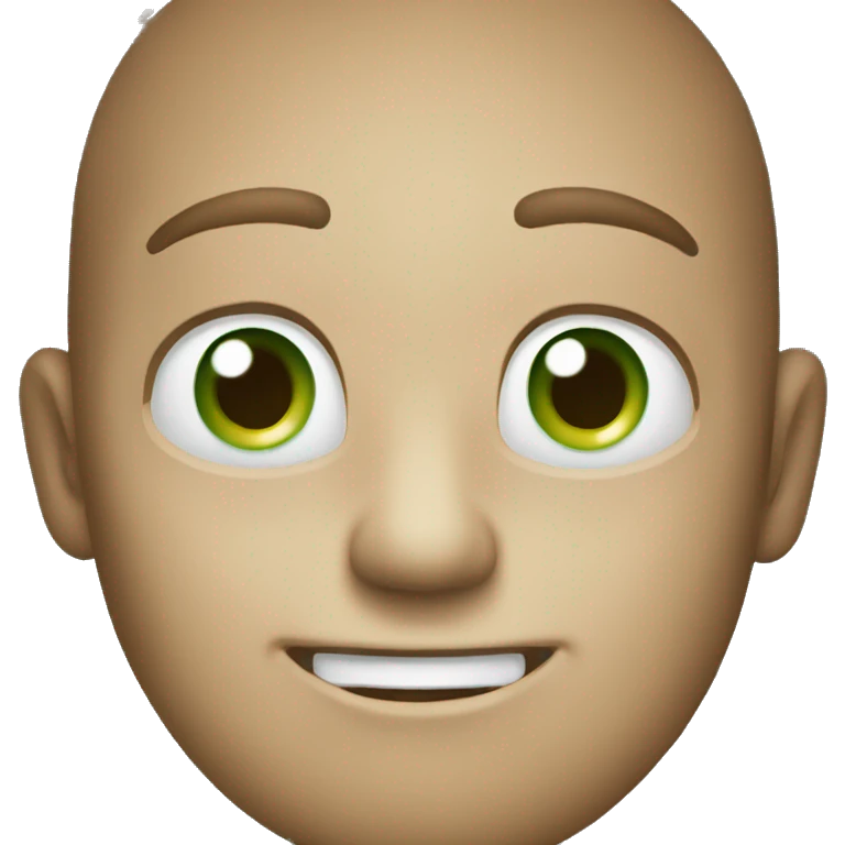 Create an emoji image, square, with rounded edges, smiling green, with big white, white eyes.  emoji