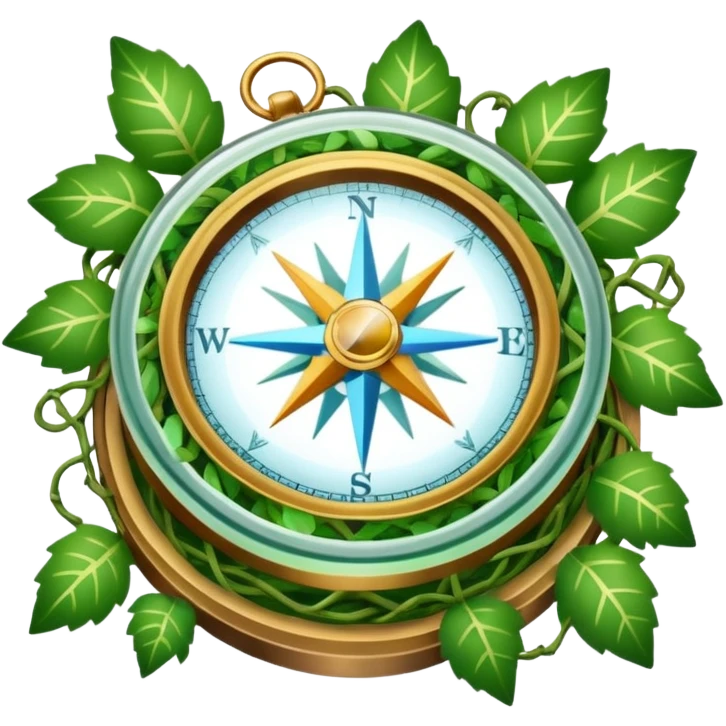 glowing crystal compass covered in vines emoji